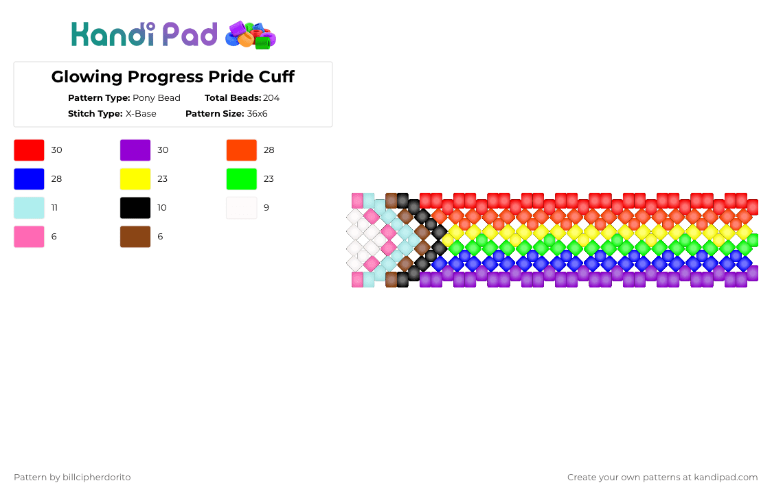 Glowing Progress Pride Cuff - Pony Bead Pattern by billcipherdorito on Kandi Pad - red,purple