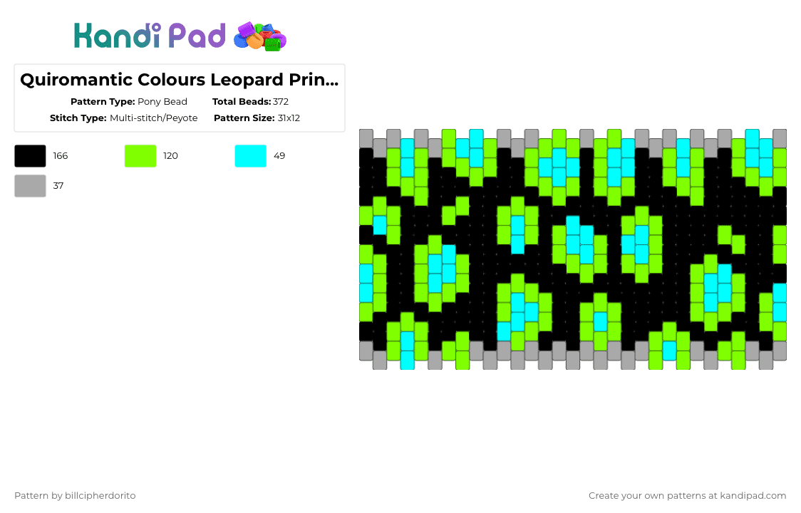 Quiromantic Colours Leopard Print Cuff - Pony Bead Pattern by billcipherdorito on Kandi Pad - green