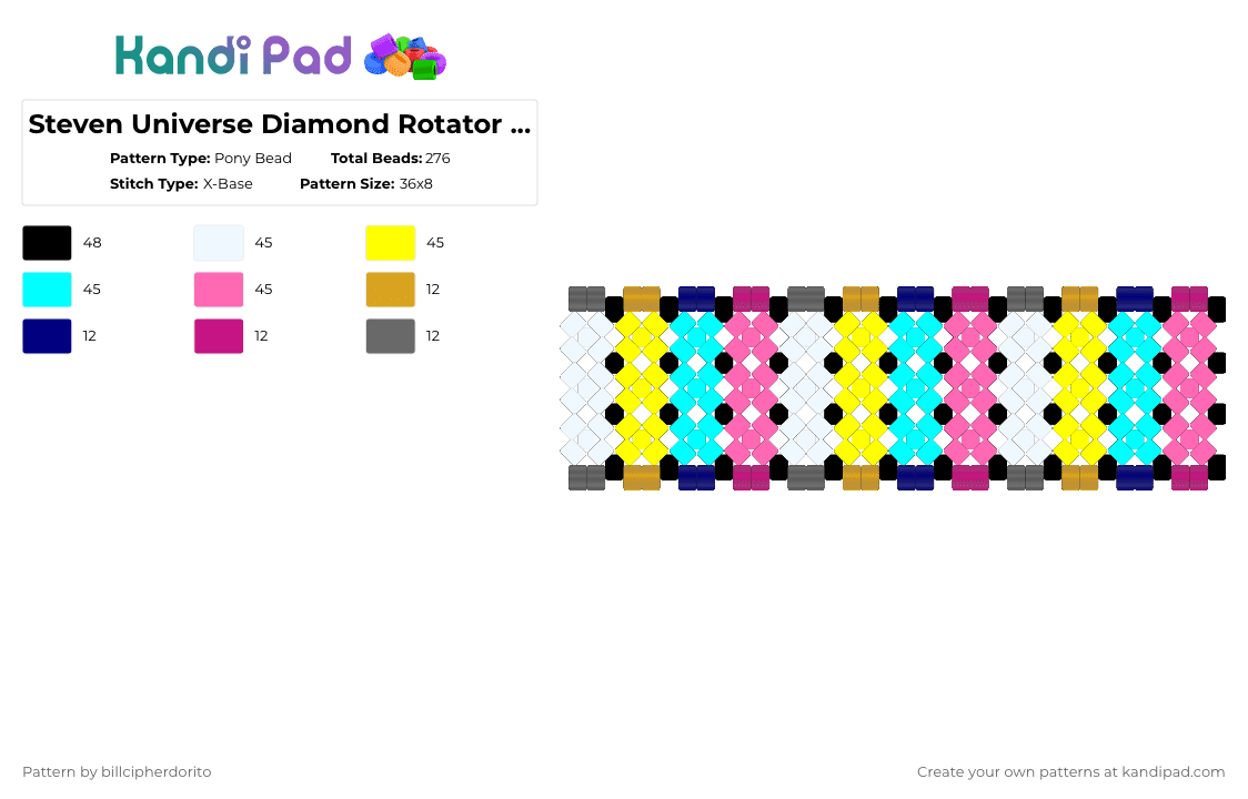 Steven Universe Diamond Rotator (X-base) - Pony Bead Pattern by billcipherdorito on Kandi Pad - yellow,light blue,pink
