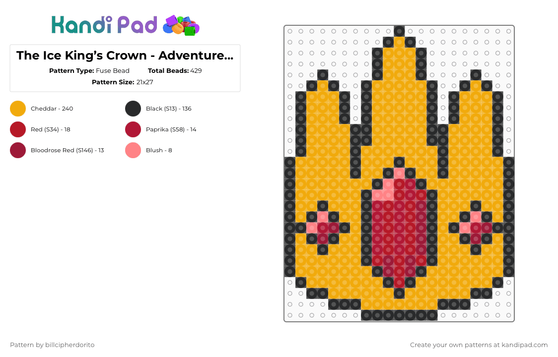 The Ice King’s Crown - Adventure Time - Fuse Bead Pattern by billcipherdorito on Kandi Pad - orange,cotdcrowns