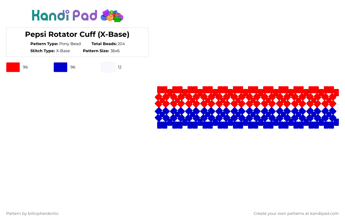 Pepsi Rotator Cuff (X-Base) - Pony Bead Pattern by billcipherdorito on Kandi Pad - red,purple,cotdsoftdrinks