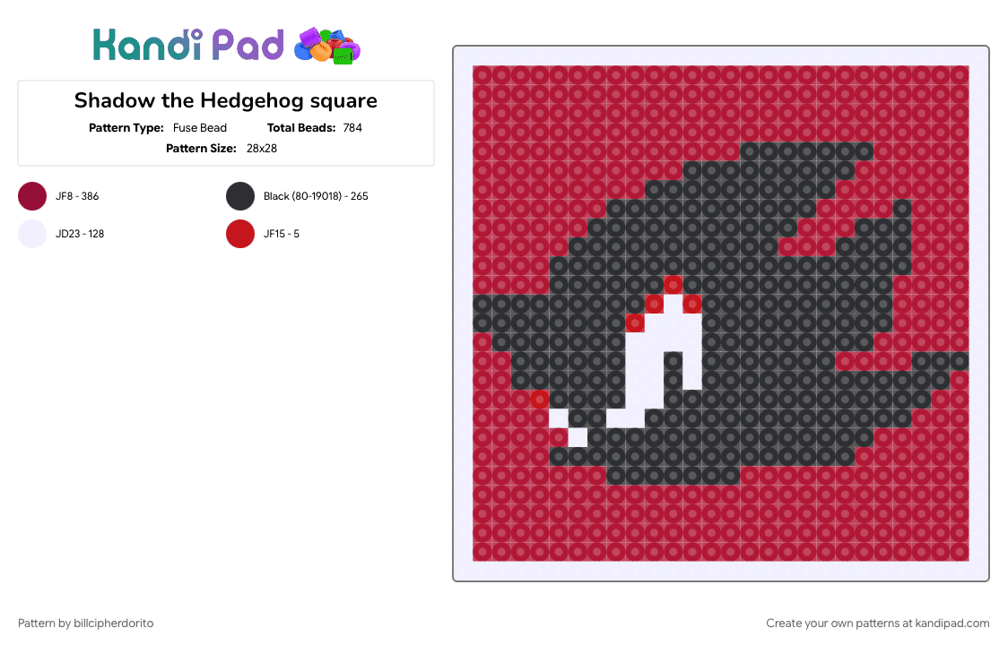 Shadow the Hedgehog square - Fuse Bead Pattern by billcipherdorito on Kandi Pad - red, sega, shadow, shadow the hedgehog, sonic