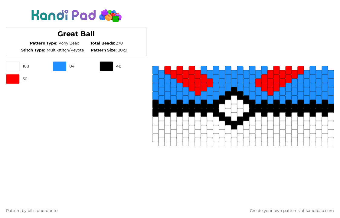 Great Ball - Pony Bead Pattern by billcipherdorito on Kandi Pad - light blue,red