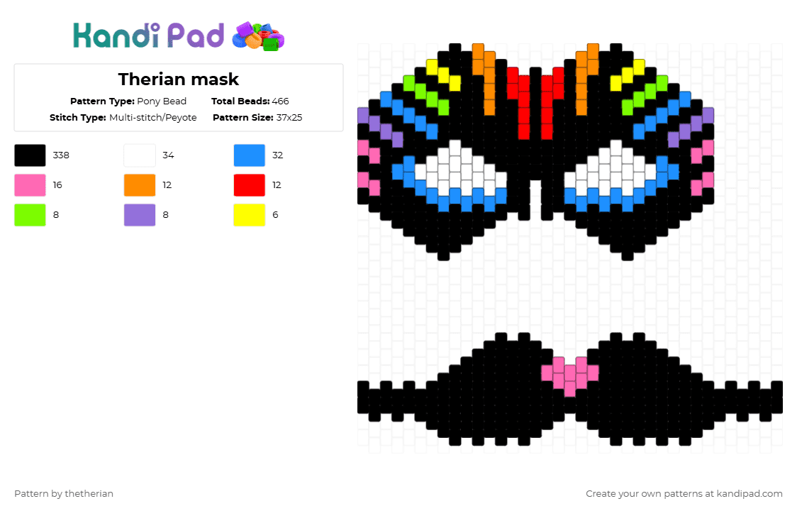 Therian mask - Pony Bead Pattern by thetherian on Kandi Pad - black, light blue, pink