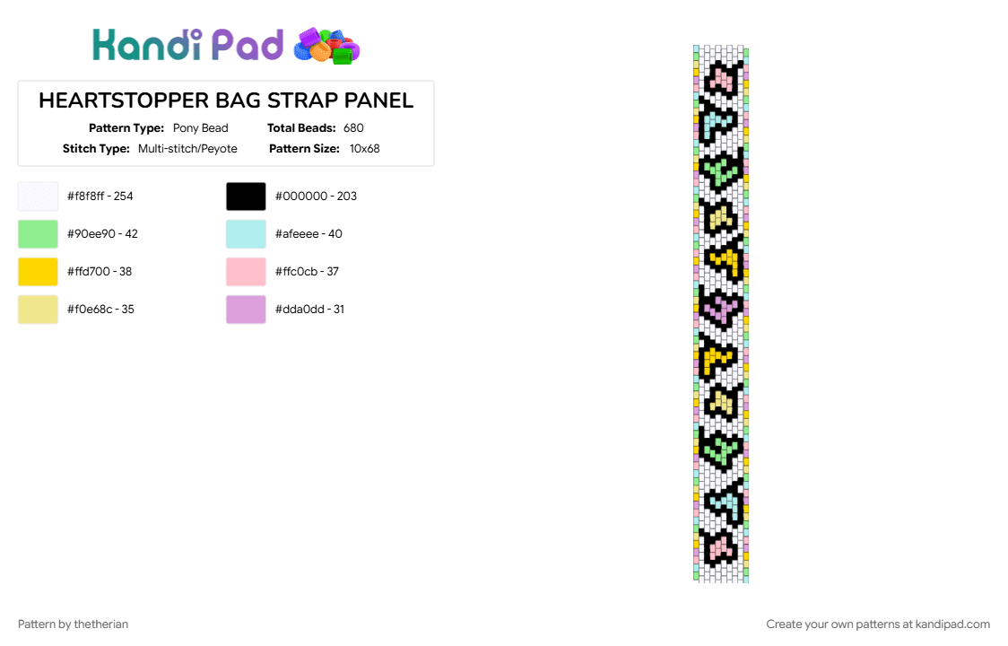 HEARTSTOPPER BAG STRAP PANEL - Pony Bead Pattern by thetherian on Kandi Pad - pink, white, yellow