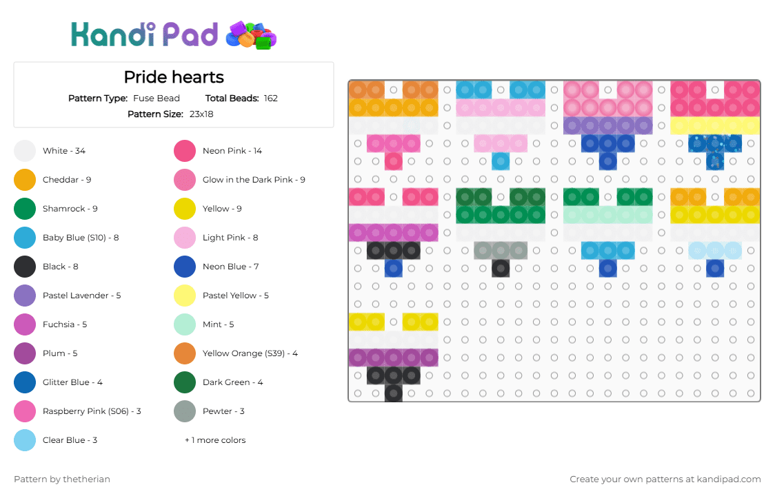 Pride hearts - Fuse Bead Pattern by thetherian on Kandi Pad - blue, light blue, pink