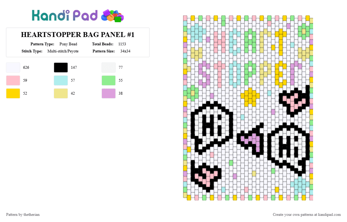 HEARTSTOPPER BAG PANEL #1 - Pony Bead Pattern by thetherian on Kandi Pad - pink, white, yellow