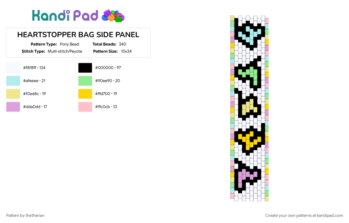 HEARTSTOPPER BAG SIDE PANEL - Pony Bead Pattern by thetherian on Kandi Pad - pink, white, yellow