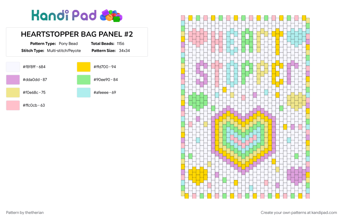 HEARTSTOPPER BAG PANEL #2 - Pony Bead Pattern by thetherian on Kandi Pad - pink, white, yellow
