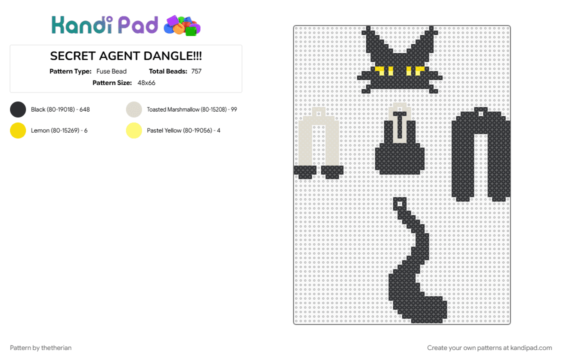 SECRET AGENT DANGLE!!! - Fuse Bead Pattern by thetherian on Kandi Pad - beige, black