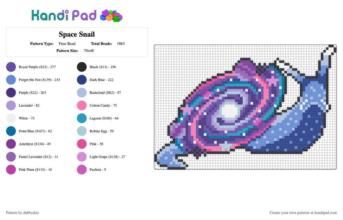 Space Snail - Fuse Bead Pattern by dabbydoo on Kandi Pad - blue,purple,trippy,galaxy,space,snail,nebula,stars,planets