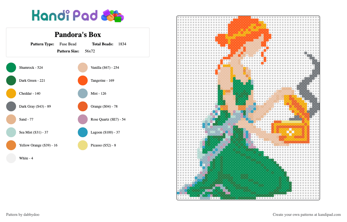 Pandora\'s Box - Fuse Bead Pattern by dabbydoo on Kandi Pad - green,orange,beige,pandora,myth,mythology
