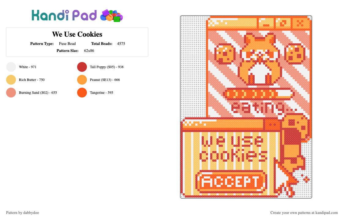 We Use Cookies - Fuse Bead Pattern by dabbydoo on Kandi Pad - orange,cookie,cookies,hamster,internet,food,cute