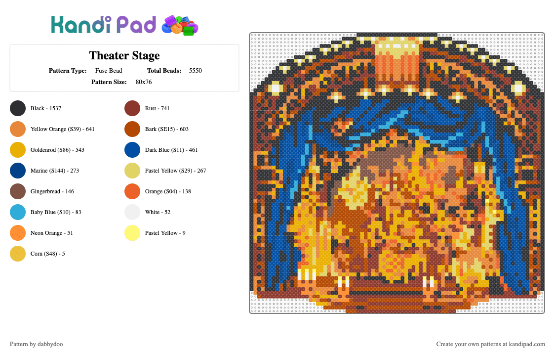 Theater Stage - Fuse Bead Pattern by dabbydoo on Kandi Pad - orange,red,blue,theater,stage