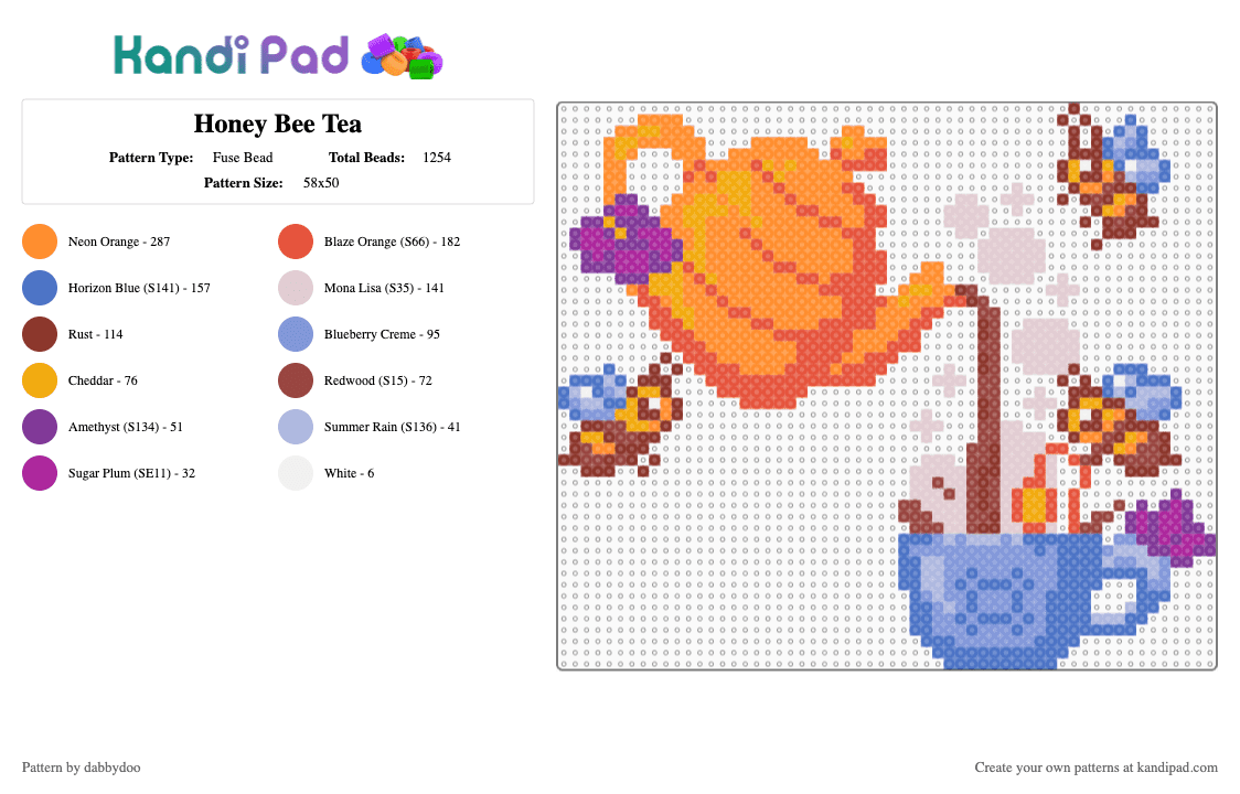 Honey Bee Tea - Fuse Bead Pattern by dabbydoo on Kandi Pad - red,orange,bee,tea,cute,kawaii,bugs