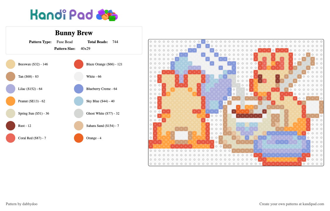 Bunny Brew - Fuse Bead Pattern by dabbydoo on Kandi Pad - beige,red,coffee,cute,bunny,rabbit,donut,tea