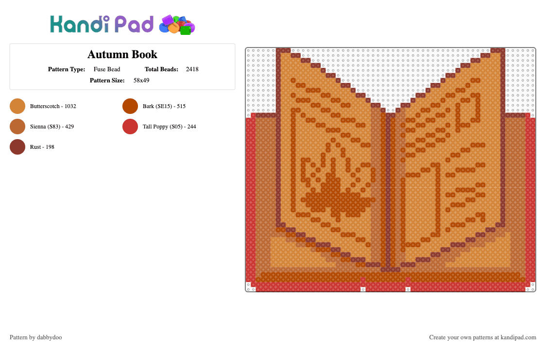 Autumn Book - Fuse Bead Pattern by dabbydoo on Kandi Pad - red,orange,book,fall,autumn