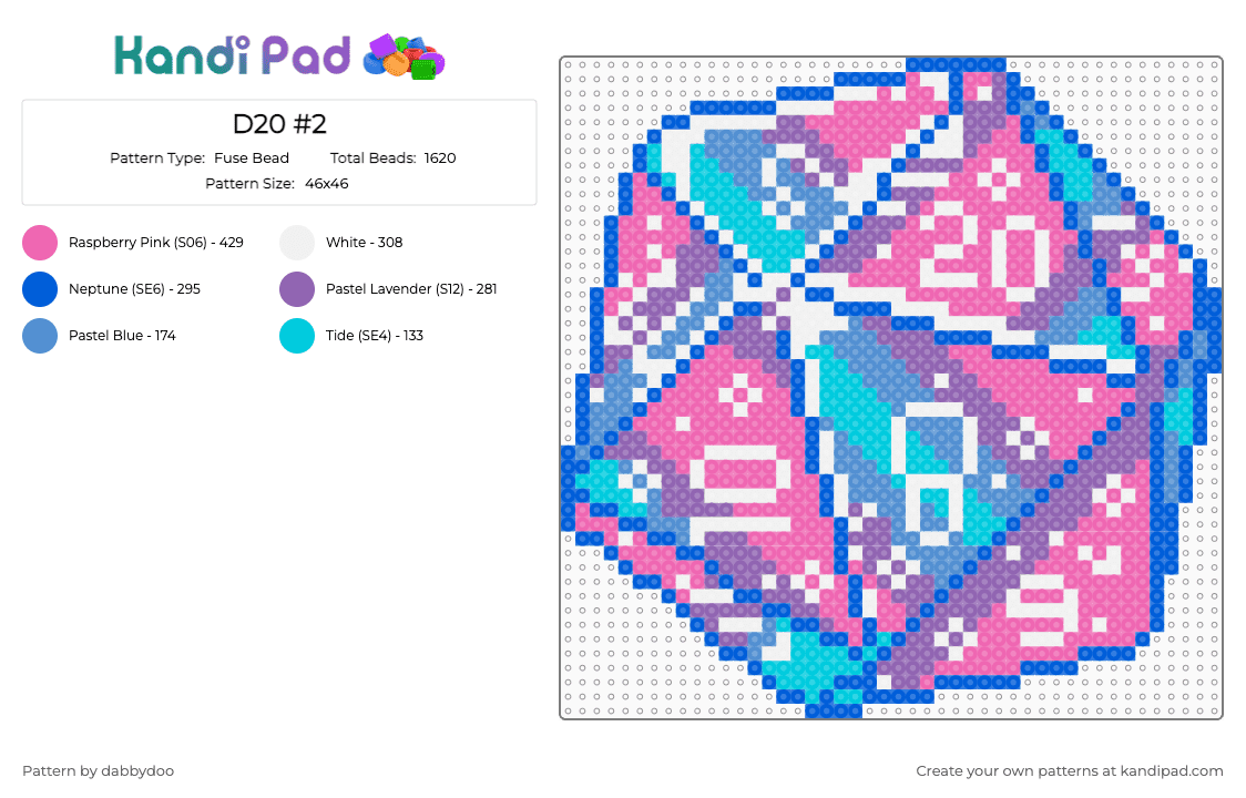 D20 #2 - Fuse Bead Pattern by dabbydoo on Kandi Pad - pink,d20,dnd,dungeons and dragons