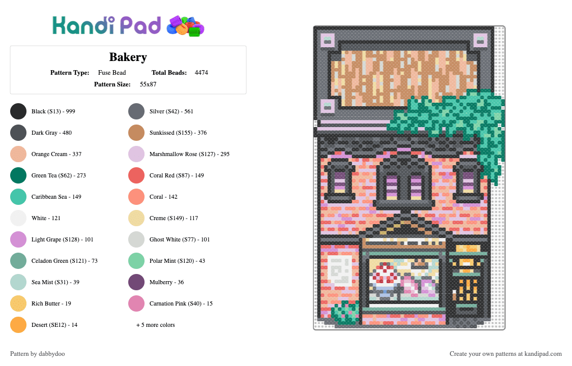 Bakery - Fuse Bead Pattern by dabbydoo on Kandi Pad - gray,beige,teal,colorful,building,town,bakery