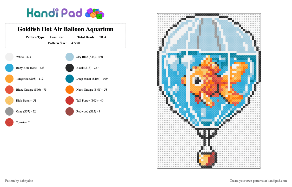 Goldfish Hot Air Balloon Aquarium - Fuse Bead Pattern by dabbydoo on Kandi Pad - light blue,goldfish,fish,cute,balloon