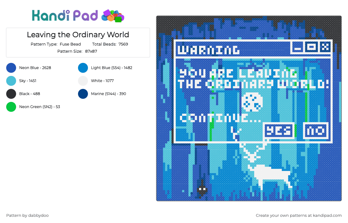 Leaving the Ordinary World - Fuse Bead Pattern by dabbydoo on Kandi Pad - blue,fanstasy,forest,deer,warning,moon,night