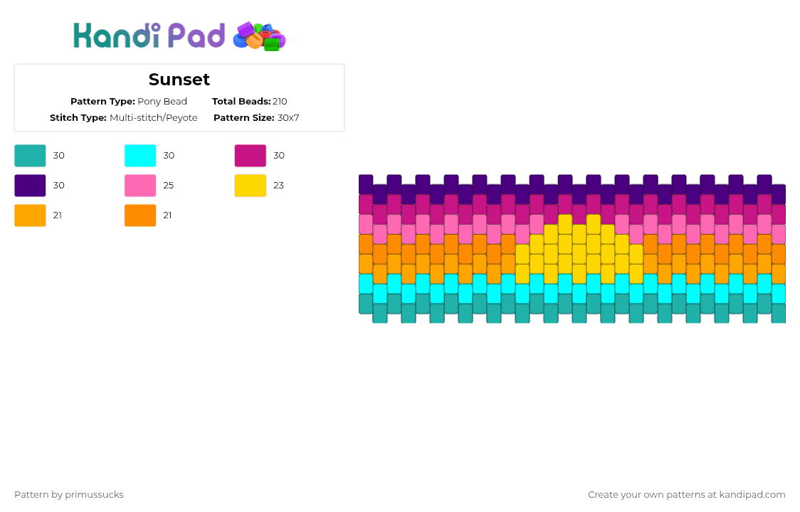 Sunset - Pony Bead Pattern by primussucks on Kandi Pad - orange,pink