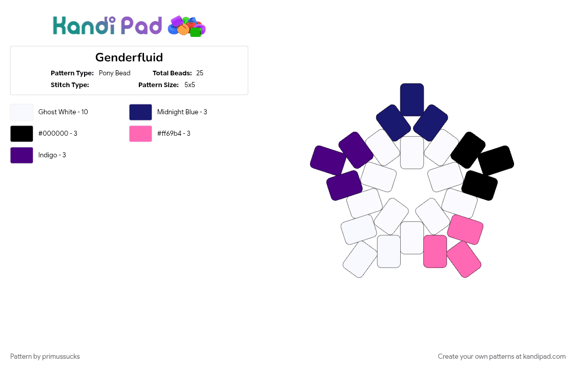 Genderfluid - Pony Bead Pattern by primussucks on Kandi Pad - pink, purple, white