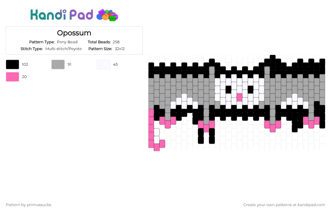 Opossum - Pony Bead Pattern by primussucks on Kandi Pad - beige,possum,opossum