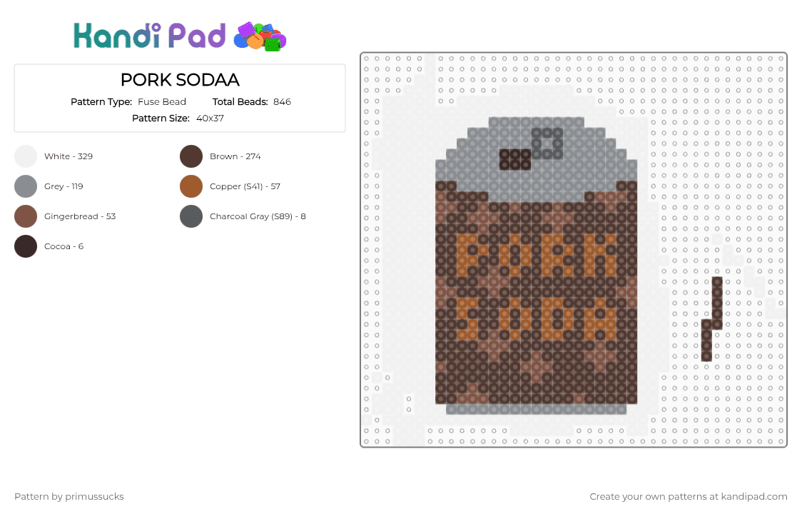 PORK SODAA - Fuse Bead Pattern by primussucks on Kandi Pad - brown