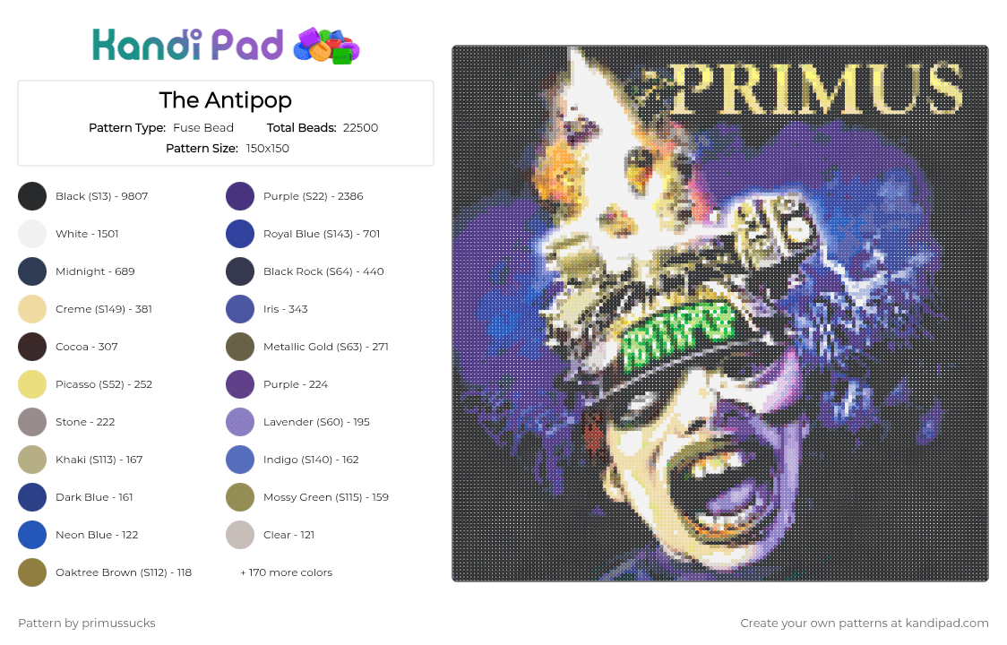 The Antipop - Fuse Bead Pattern by primussucks on Kandi Pad - black, colorful, pink, purple