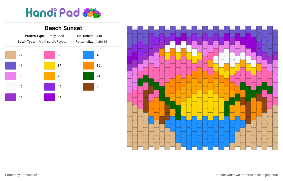 Beach Sunset - Pony Bead Pattern by primussucks on Kandi Pad - colorful, orange, pink