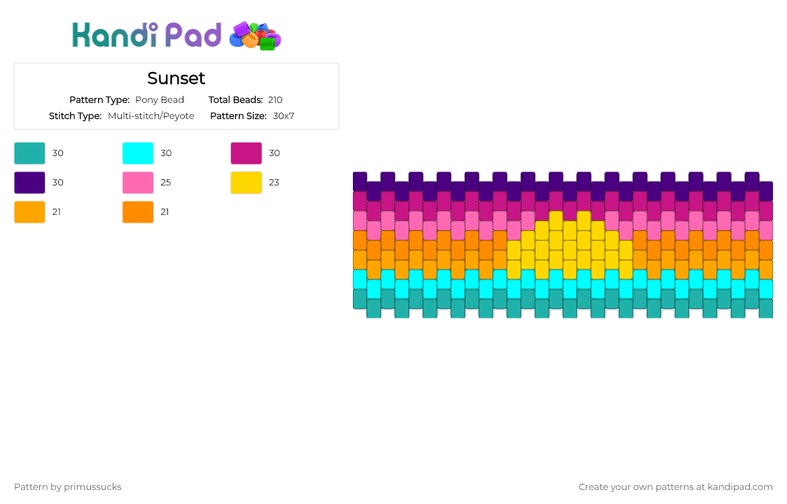 Sunset - Pony Bead Pattern by primussucks on Kandi Pad - orange,pink