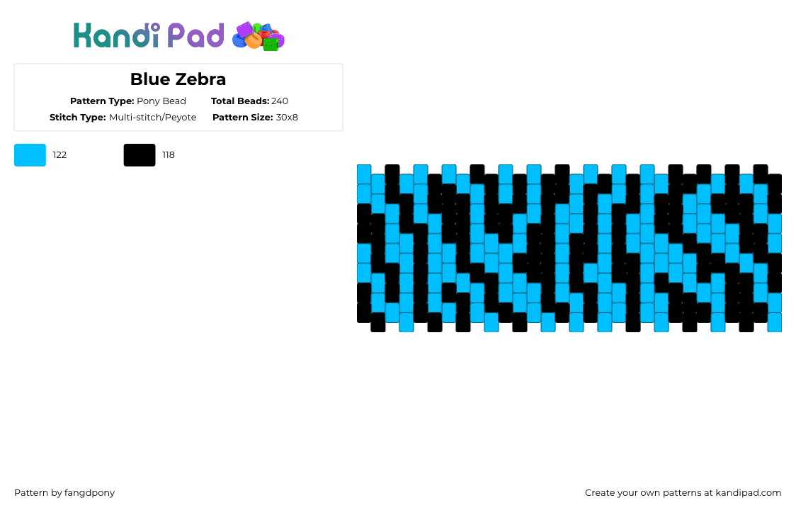Blue Zebra - Pony Bead Pattern by fangdpony on Kandi Pad - black,light blue