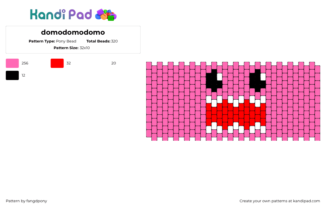 domodomodomo - Pony Bead Pattern by fangdpony on Kandi Pad - domo,nhk,mouth,face,character,cuff,pink,red