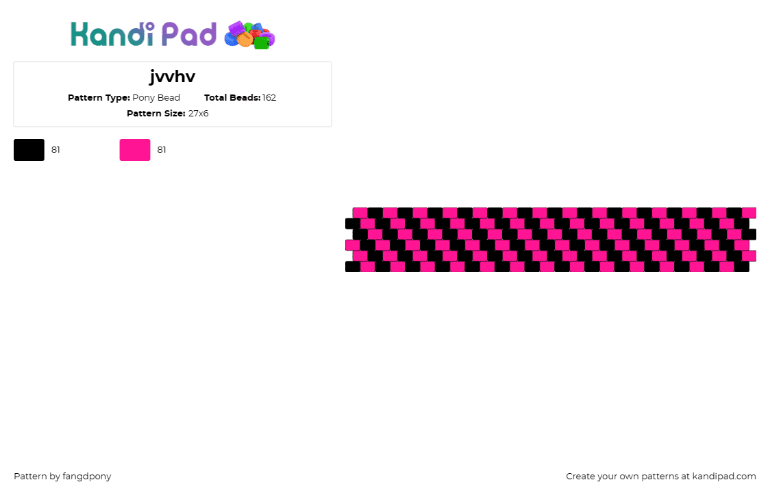 jvvhv - Pony Bead Pattern by fangdpony on Kandi Pad - scene,diagonal stripes,cuff,vibrant,geometric,bold,contrast,pink,black