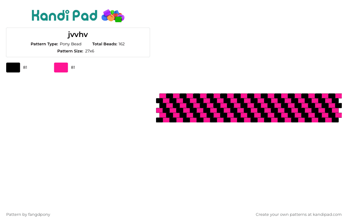 jvvhv - Pony Bead Pattern by fangdpony on Kandi Pad - scene,diagonal stripes,cuff,vibrant,geometric,bold,contrast,accessory,pink,black