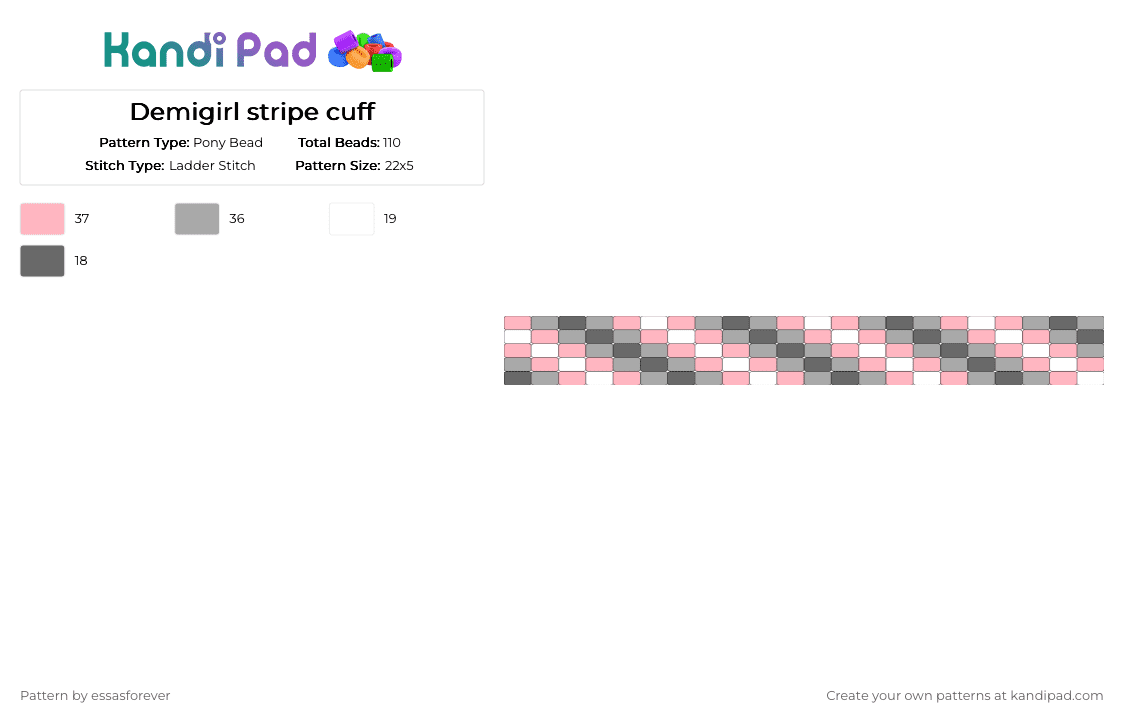 Demigirl stripe cuff - Pony Bead Pattern by essasforever on Kandi Pad - beige,pink,demigirl,lgbtq,remic