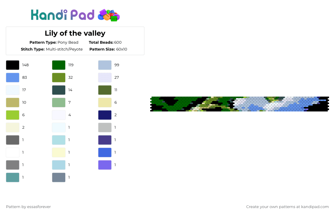 Lily of the valley - Pony Bead Pattern by essasforever on Kandi Pad - green,light blue,lily of the valley,poisonous flower,cute,blue