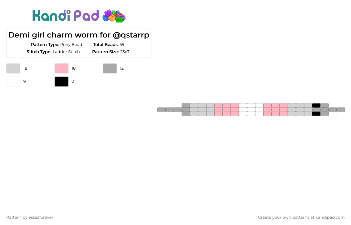 Demi girl charm worm for @qstarrp - Pony Bead Pattern by essasforever on Kandi Pad - beige,pink,demigirl,qstarrp,enjoy,lgbtq