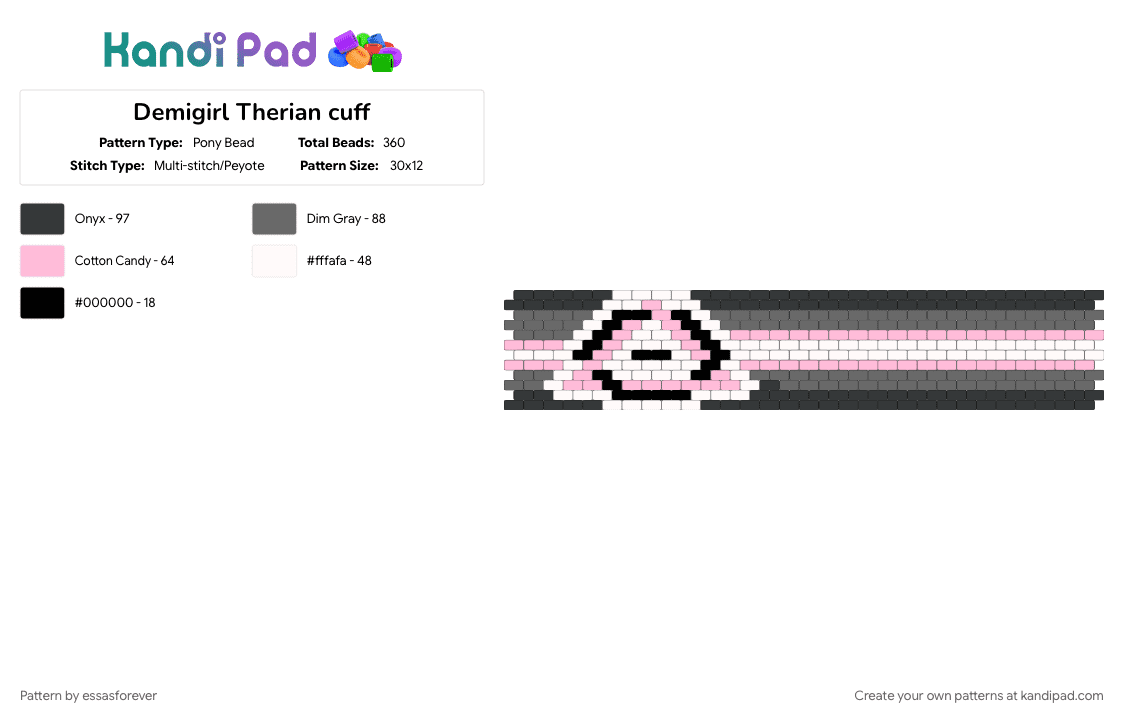 Demigirl Therian cuff - Pony Bead Pattern by essasforever on Kandi Pad - demi girl, gray, pink, pride, therian