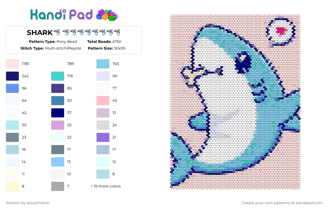 SHARK🦈 🦈🦈🦈🦈🦈🦈🦈🦈 - Pony Bead Pattern by essasforever on Kandi Pad - cute, light blue, purple, shark, sharkie, white
