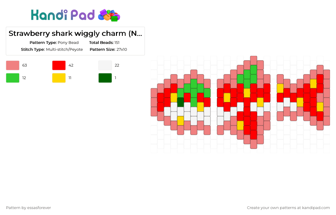Strawberry shark wiggly charm (NOT MINE) - Pony Bead Pattern by essasforever on Kandi Pad - red