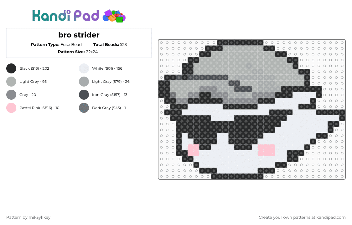 bro strider - Fuse Bead Pattern by mik3yl1key on Kandi Pad - white,gray,beige