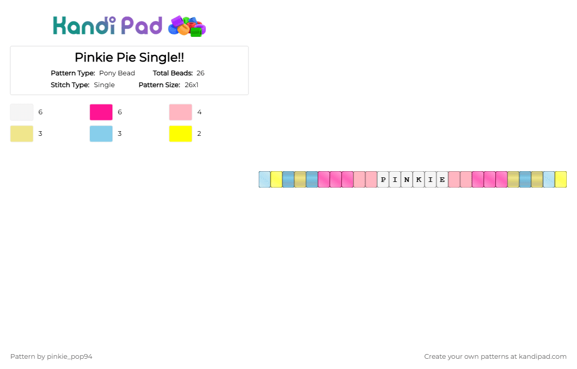 Pinkie Pie Single!! - Pony Bead Pattern by crystal-in-the-void on Kandi Pad - pink