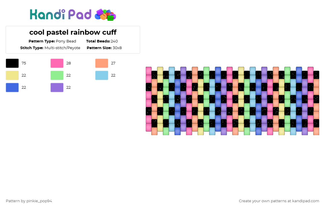 cool pastel rainbow cuff - Pony Bead Pattern by crystal-in-the-void on Kandi Pad - orange,teal,blue,colorful