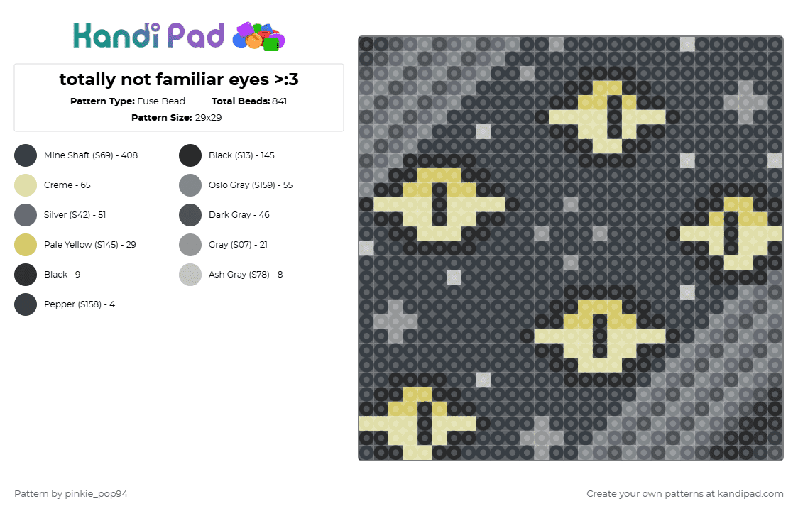 totally not familiar eyes >:3 - Fuse Bead Pattern by crystal-in-the-void on Kandi Pad - black,yellow,gray