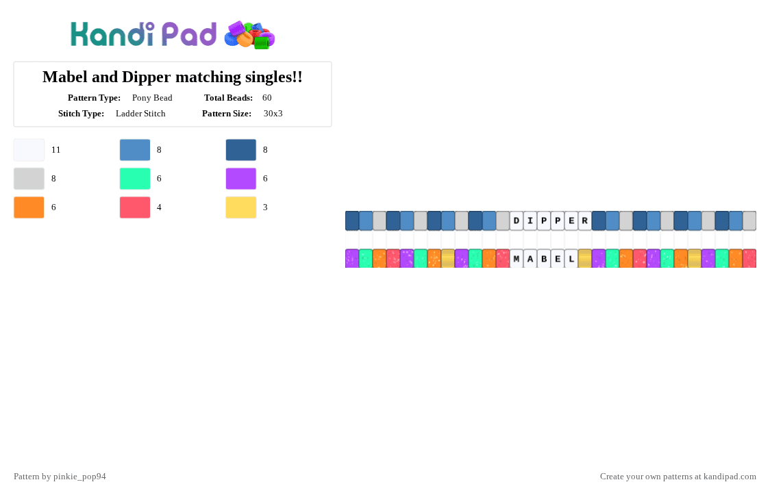 Mabel and Dipper matching singles!! - Pony Bead Pattern by crystal-in-the-void on Kandi Pad - blue,purple,colorful,gravityfalls,cool,matching