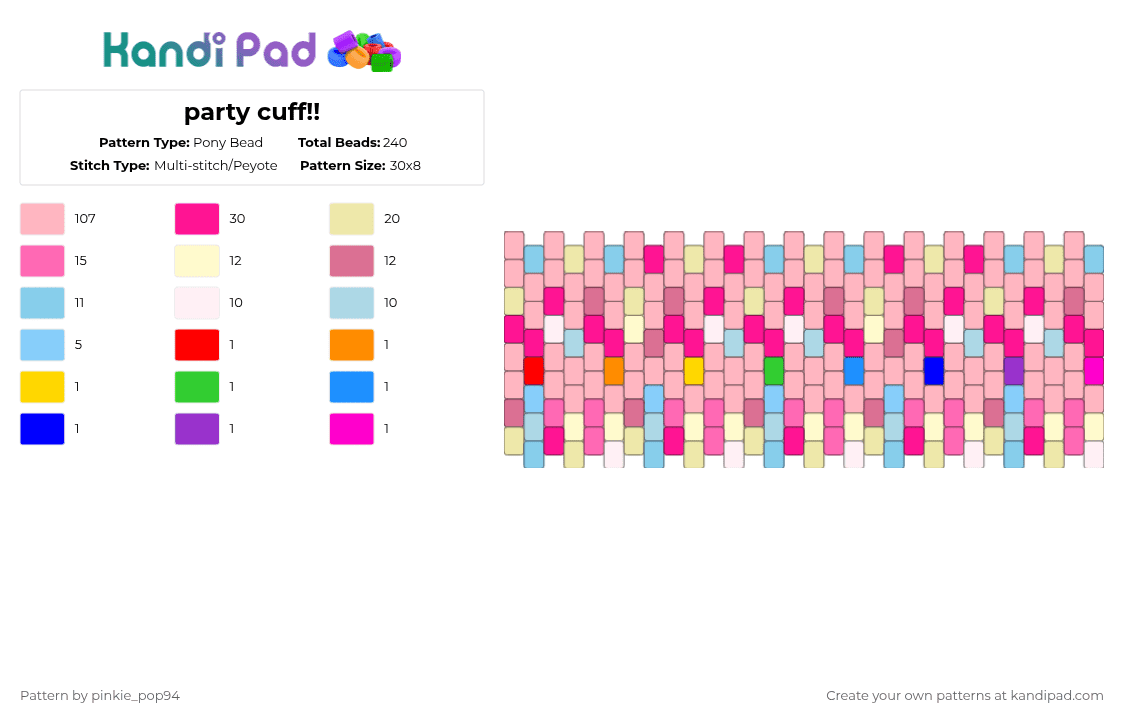 party cuff!! - Pony Bead Pattern by crystal-in-the-void on Kandi Pad - pink,yellow