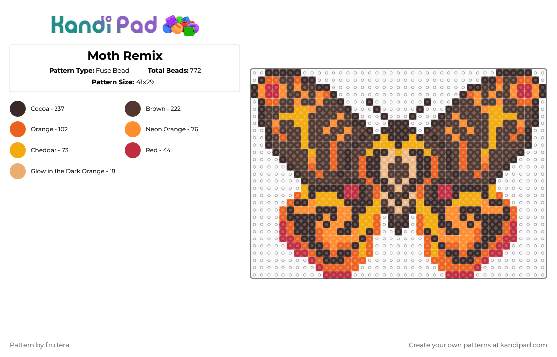 Moth Remix - Fuse Bead Pattern by fruitera on Kandi Pad - brown,orange
