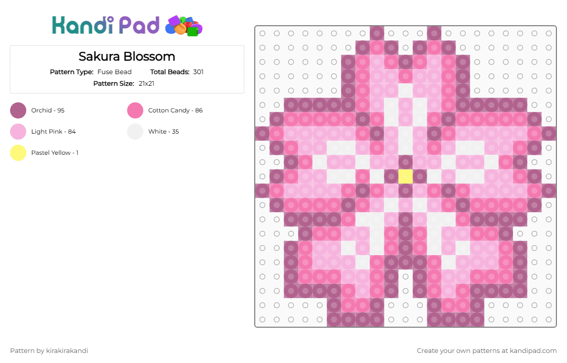 Sakura Blossom - Fuse Bead Pattern by kirakirakandi on Kandi Pad - pink